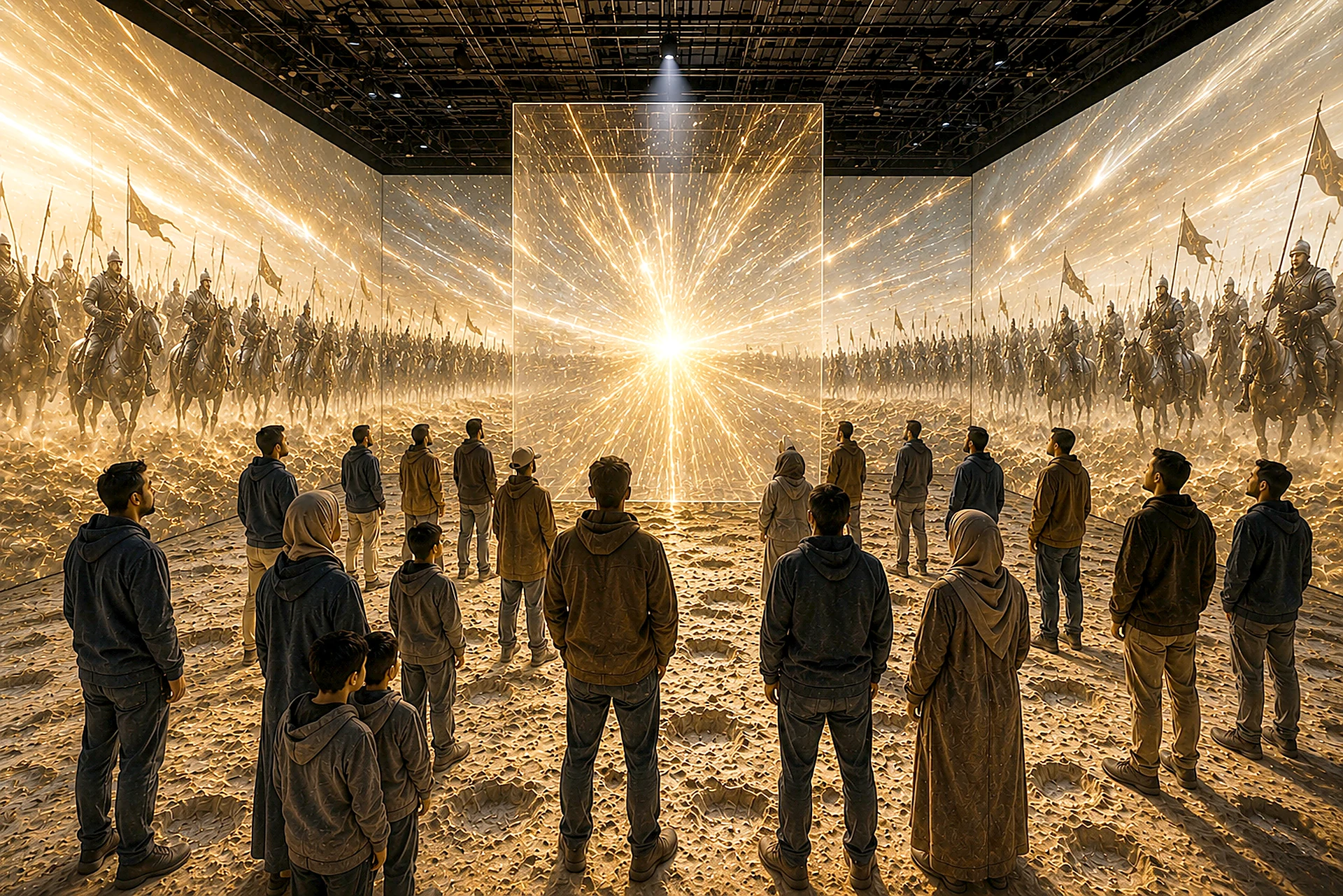 Radiant burst of light over a projected battlefield